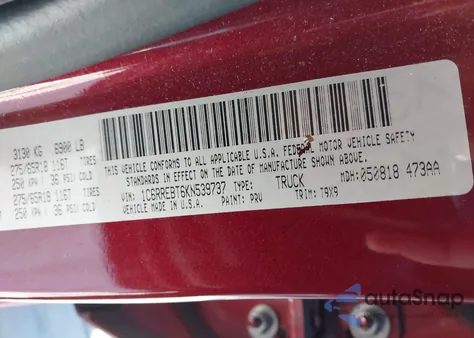 2019 Ram 1500 Big Horn/Lone Star 4X2 6'4 Box from USA, damaged, VIN 1C6RREBT6KN539737